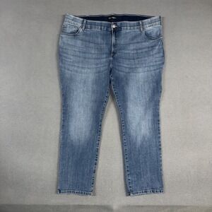 Lee Jeans Womens 22W Blue Mid Rise Straight Leg Regular Fit Distressed Denim